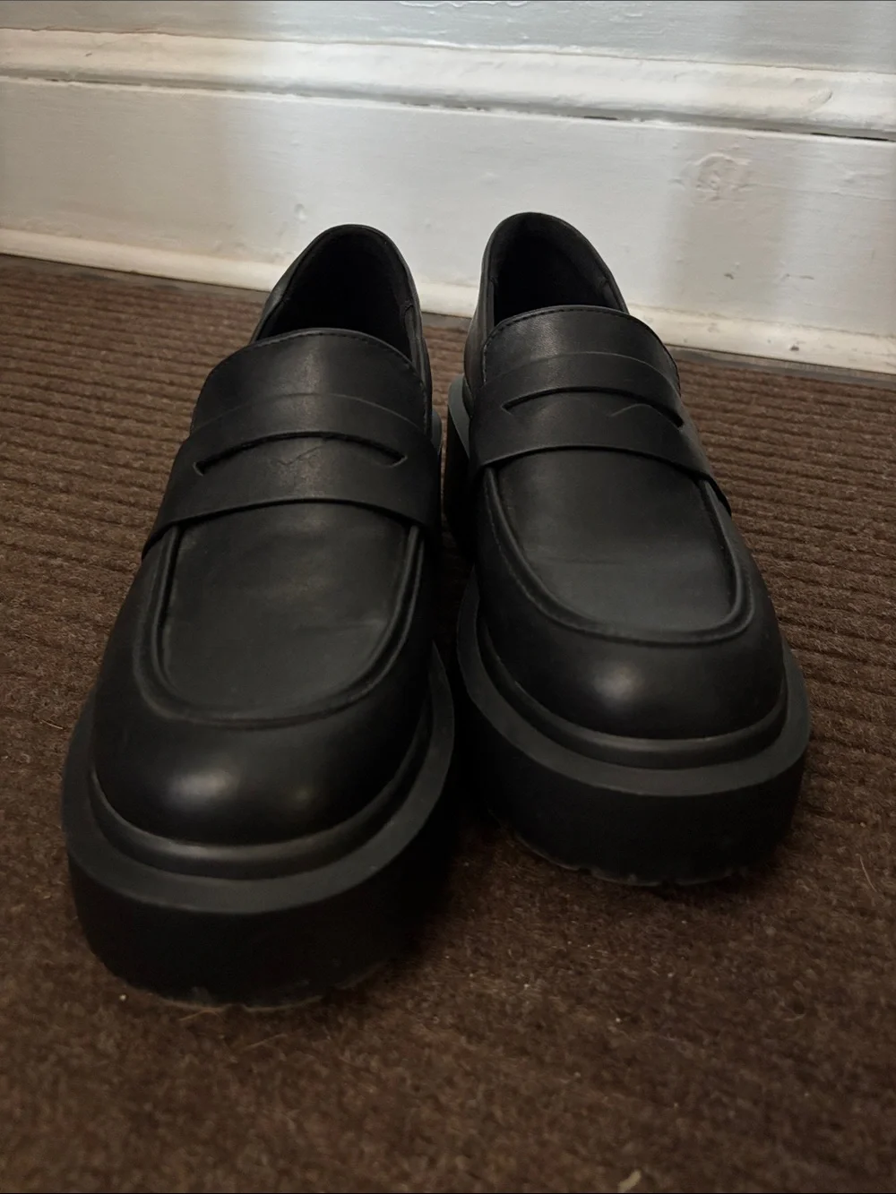 Chunky Platform Penny Loafers in Black
